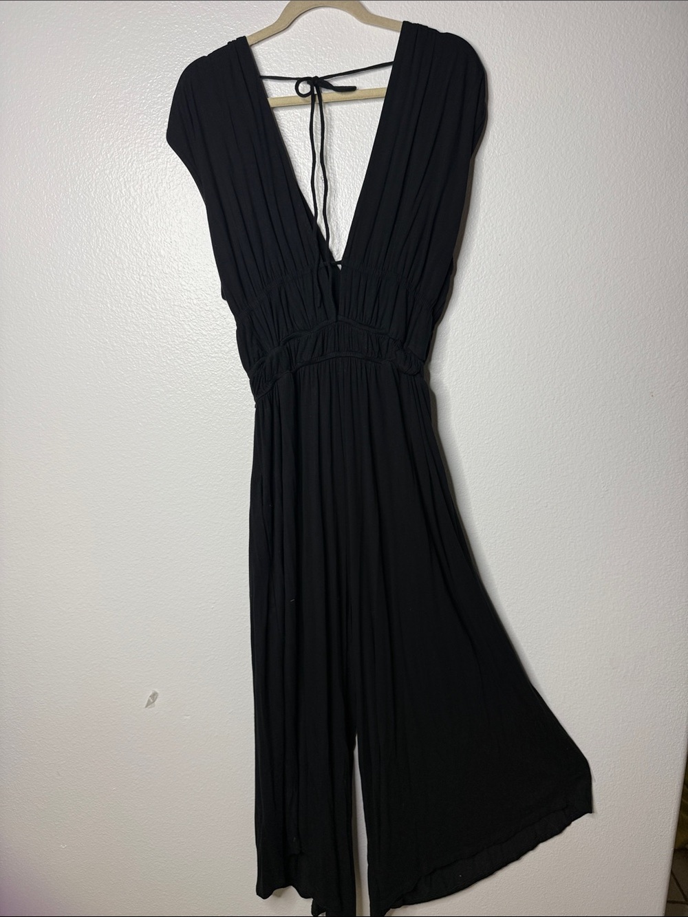 Anthropologie Black Deep V Jumpsuit M